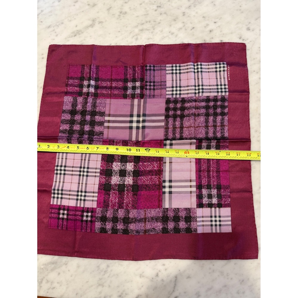 Authentic Burberry Nova Silk Square Scarf Burgundy Pink Plaid Check 22x22 Italy - Picture 3 of 6